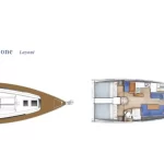 Layout della barca a vela Jeanneau Sun Odyssey 410 "Eumephe" di Spartivento Charter